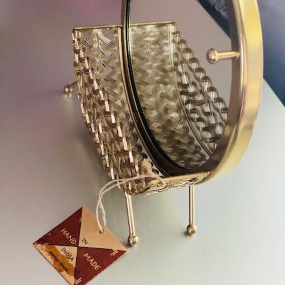 Vintage Brass Mirror Jewelry Stand, Vanity Accessory - Picture 7 of 11